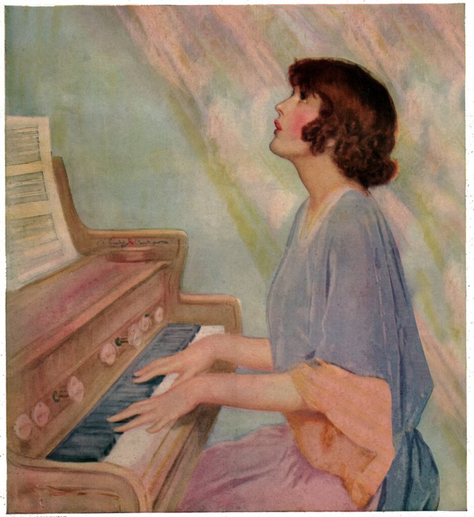 French_School_-_Woman_playing_the_organ_1924_(engraving)_-_(MeisterDrucke-1171070)